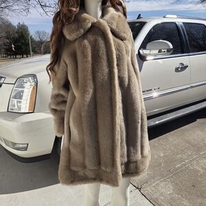 Vintage 60's Long Tan Faux Fur Coat
